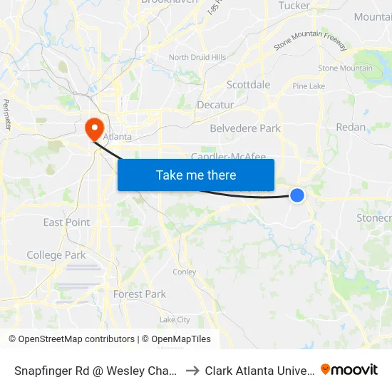 Snapfinger Rd @ Wesley Chapel Rd to Clark Atlanta University map