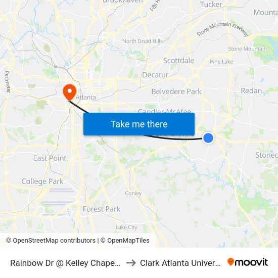 Rainbow Dr @ Kelley Chapel Rd to Clark Atlanta University map