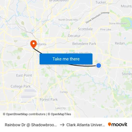 Rainbow Dr @ Shadowbrook Dr to Clark Atlanta University map