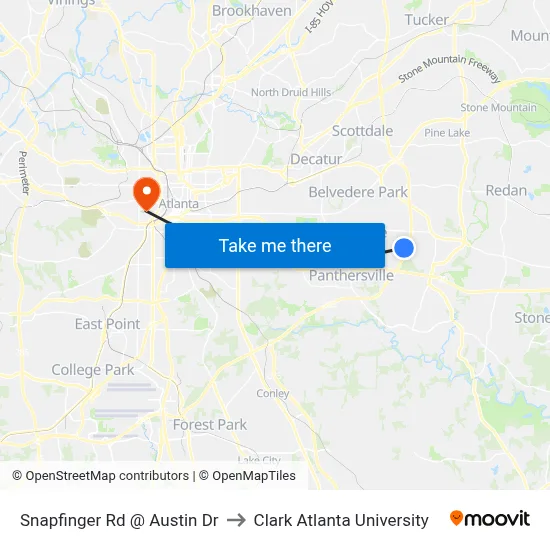 Snapfinger Rd @ Austin Dr to Clark Atlanta University map