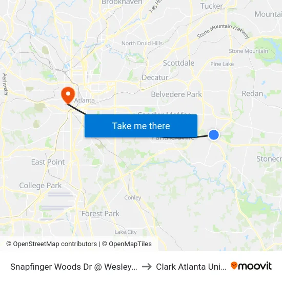 Snapfinger Woods Dr @ Wesley Chapel Rd to Clark Atlanta University map