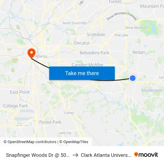 Snapfinger Woods Dr @ 5068 to Clark Atlanta University map