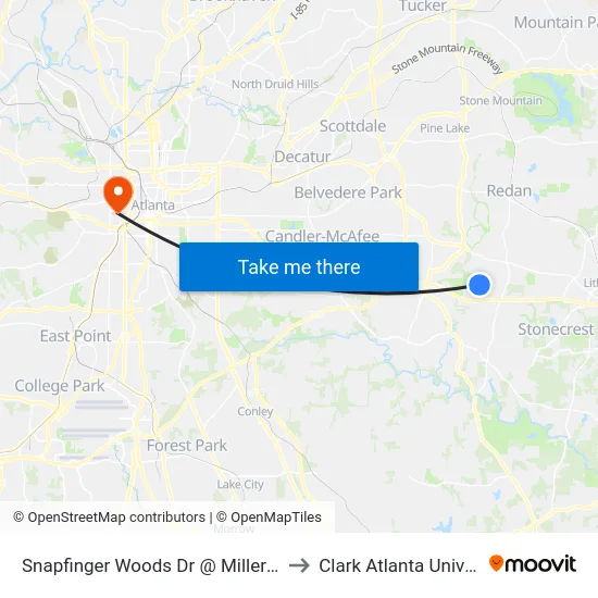 Snapfinger Woods Dr @ Miller Rd (W) to Clark Atlanta University map