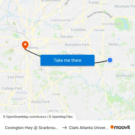 Covington Hwy @ Scarbrough Dr to Clark Atlanta University map