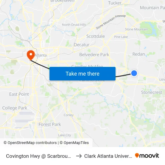 Covington Hwy @ Scarbrough Dr to Clark Atlanta University map