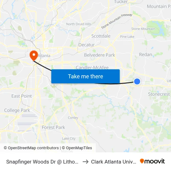 Snapfinger Woods Dr @ Lithonia Way to Clark Atlanta University map