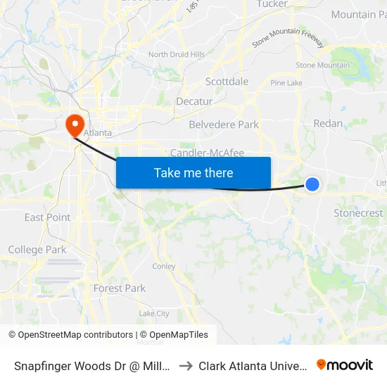 Snapfinger Woods Dr @ Miller Rd to Clark Atlanta University map