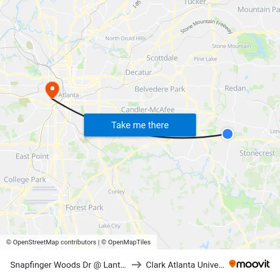 Snapfinger Woods Dr @ Lantrac Ct to Clark Atlanta University map