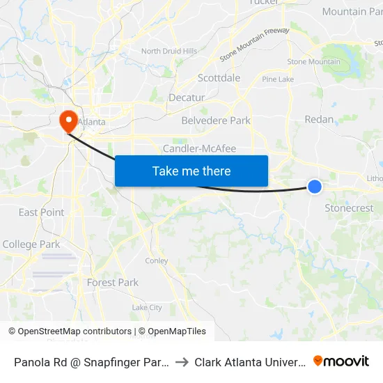 Panola Rd @ Snapfinger Park Dr to Clark Atlanta University map