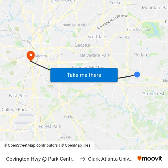 Covington Hwy @ Park Central Blvd to Clark Atlanta University map