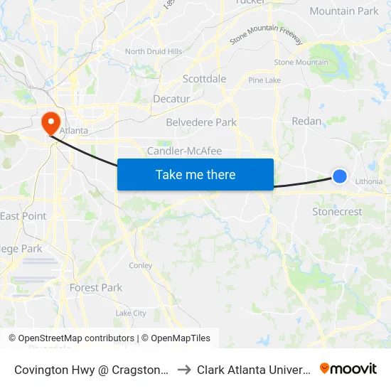 Covington Hwy @ Cragstone Ct to Clark Atlanta University map