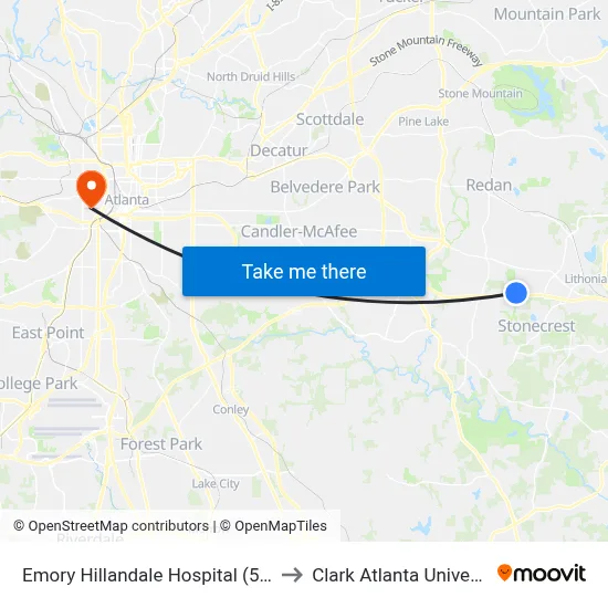 Emory Hillandale Hospital (5910) to Clark Atlanta University map