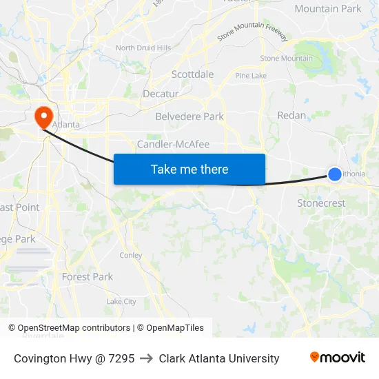 Covington Hwy @ 7295 to Clark Atlanta University map