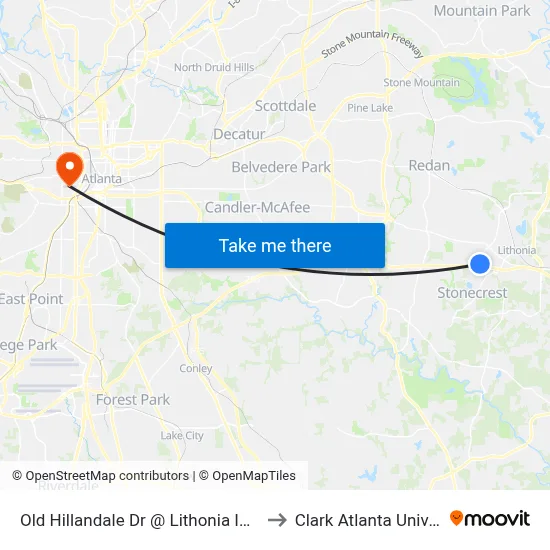 Old Hillandale Dr @ Lithonia Industrial to Clark Atlanta University map