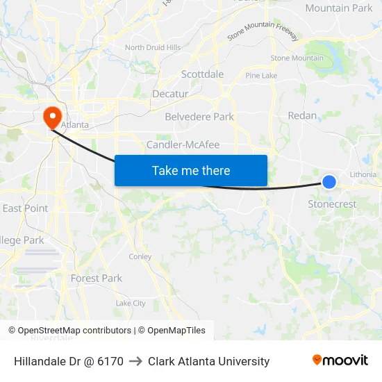 Hillandale Dr @ 6170 to Clark Atlanta University map