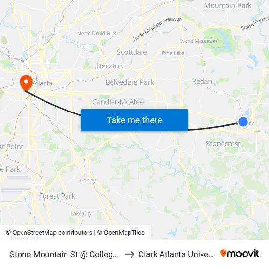 Stone Mountain St @ College Ave to Clark Atlanta University map