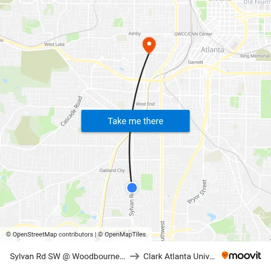 Sylvan Rd SW @ Woodbourne Dr SW to Clark Atlanta University map