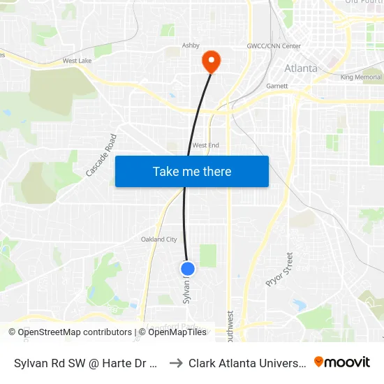 Sylvan Rd SW @ Harte Dr SW to Clark Atlanta University map