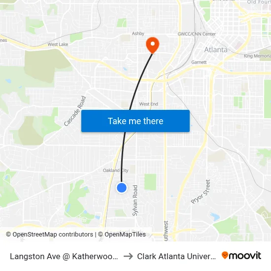 Langston Ave @ Katherwood Dr to Clark Atlanta University map