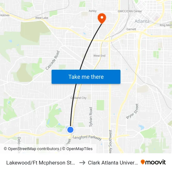 Lakewood/Ft Mcpherson Station to Clark Atlanta University map