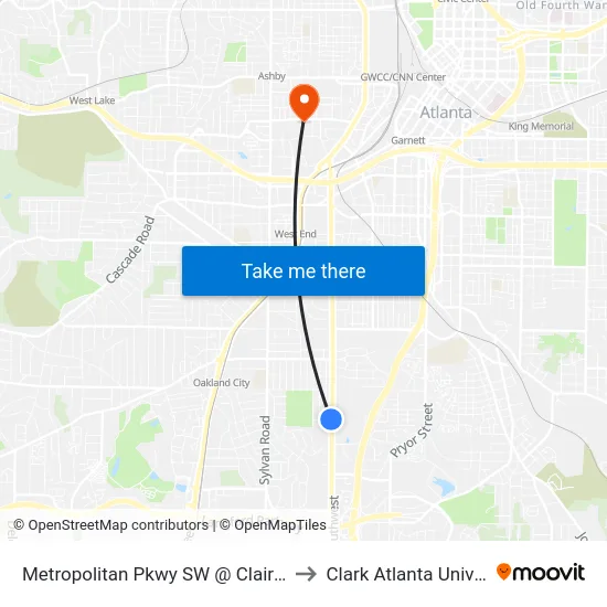 Metropolitan Pkwy SW @ Claire Dr SW to Clark Atlanta University map