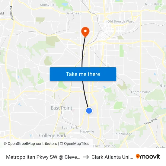 Metropolitan Pkwy SW @ Cleveland Ave S to Clark Atlanta University map