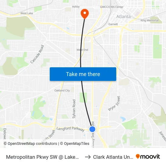 Metropolitan Pkwy SW @ Lakewood Ave SW to Clark Atlanta University map