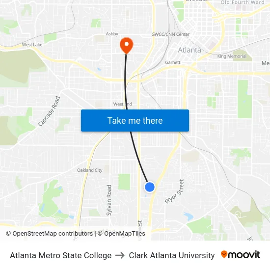 Atlanta Metro State College to Clark Atlanta University map