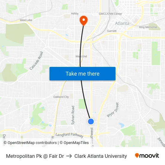 Metropolitan Pk @ Fair Dr to Clark Atlanta University map