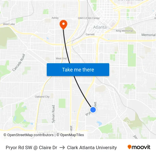Pryor Rd SW @ Claire Dr to Clark Atlanta University map