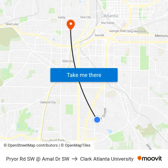 Pryor Rd SW @ Amal Dr SW to Clark Atlanta University map