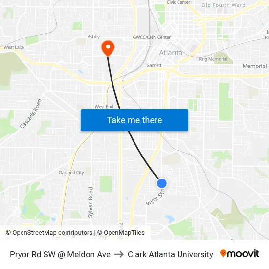 Pryor Rd SW @ Meldon Ave to Clark Atlanta University map