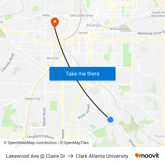 Lakewood Ave @ Claire Dr to Clark Atlanta University map