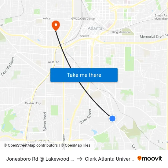 Jonesboro Rd @ Lakewood Ave to Clark Atlanta University map