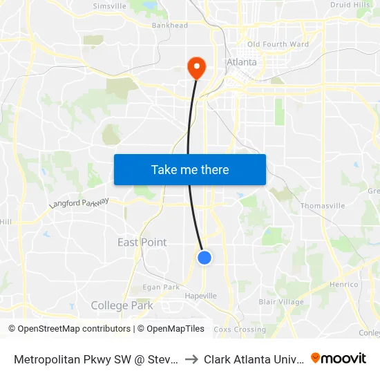 Metropolitan Pkwy SW @ Steve Dr SW to Clark Atlanta University map