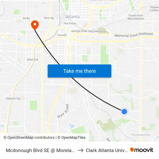 Mcdonough Blvd SE @ Moreland Dr SE to Clark Atlanta University map