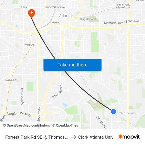 Forrest Park Rd SE @ Thomasville Dr S to Clark Atlanta University map
