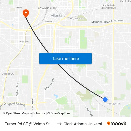 Turner Rd SE @ Velma St SE to Clark Atlanta University map