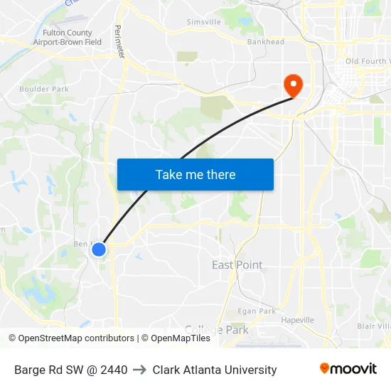 Barge Rd SW @ 2440 to Clark Atlanta University map