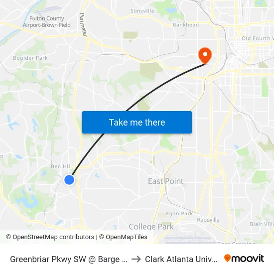 Greenbriar Pkwy SW @ Barge Rd SW to Clark Atlanta University map