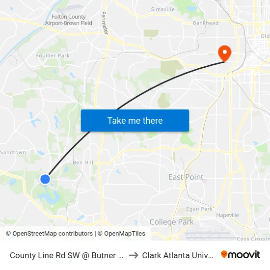 County Line Rd SW @ Butner Rd SW to Clark Atlanta University map