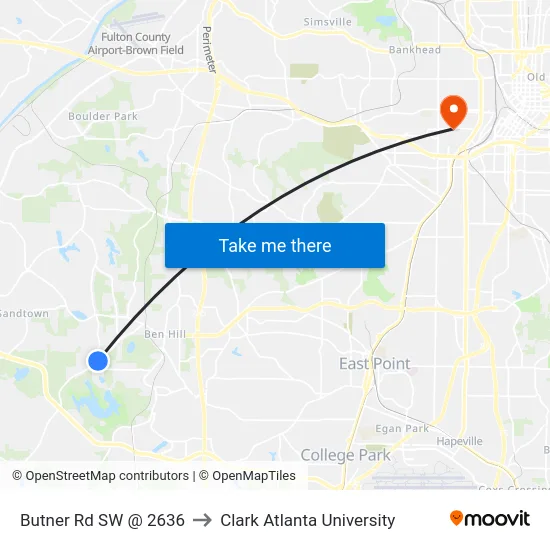 Butner Rd SW @ 2636 to Clark Atlanta University map