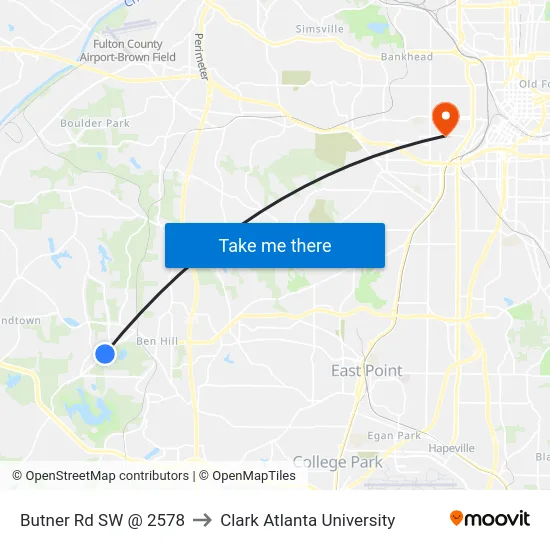 Butner Rd SW @ 2578 to Clark Atlanta University map