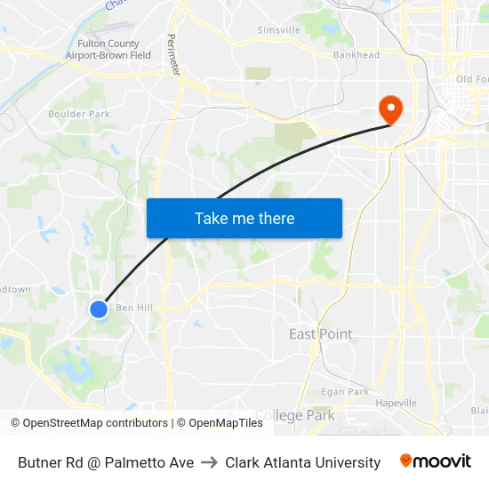 Butner Rd @ Palmetto Ave to Clark Atlanta University map