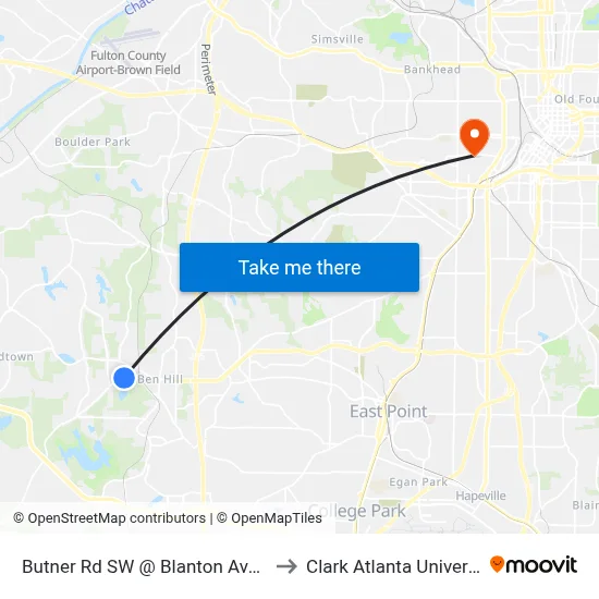 Butner Rd SW @ Blanton Ave SW to Clark Atlanta University map
