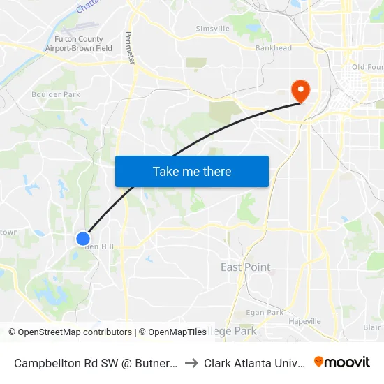 Campbellton Rd SW @ Butner Rd SW to Clark Atlanta University map