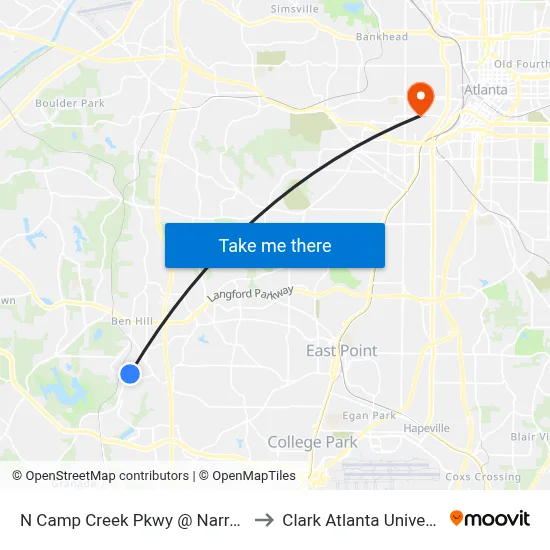 N Camp Creek Pkwy @ Narron Dr to Clark Atlanta University map