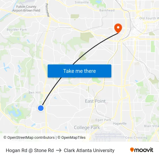 Hogan Rd @ Stone Rd to Clark Atlanta University map