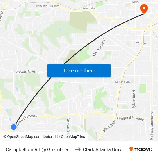 Campbellton Rd @ Greenbriar Pkwy to Clark Atlanta University map