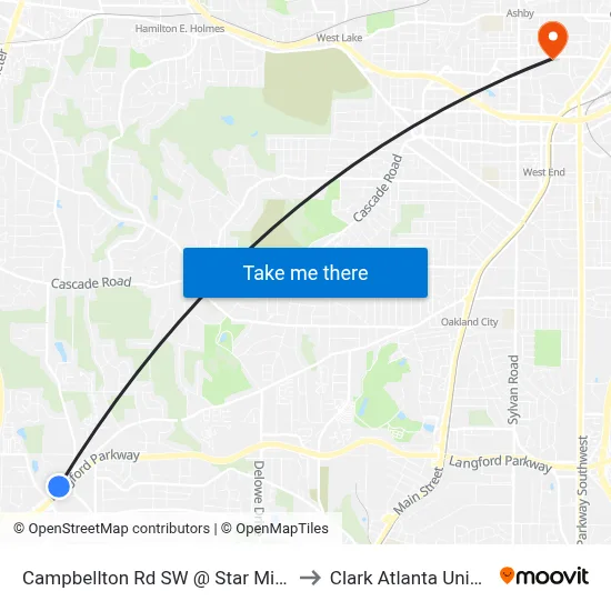 Campbellton Rd SW @ Star Mist Dr SW to Clark Atlanta University map